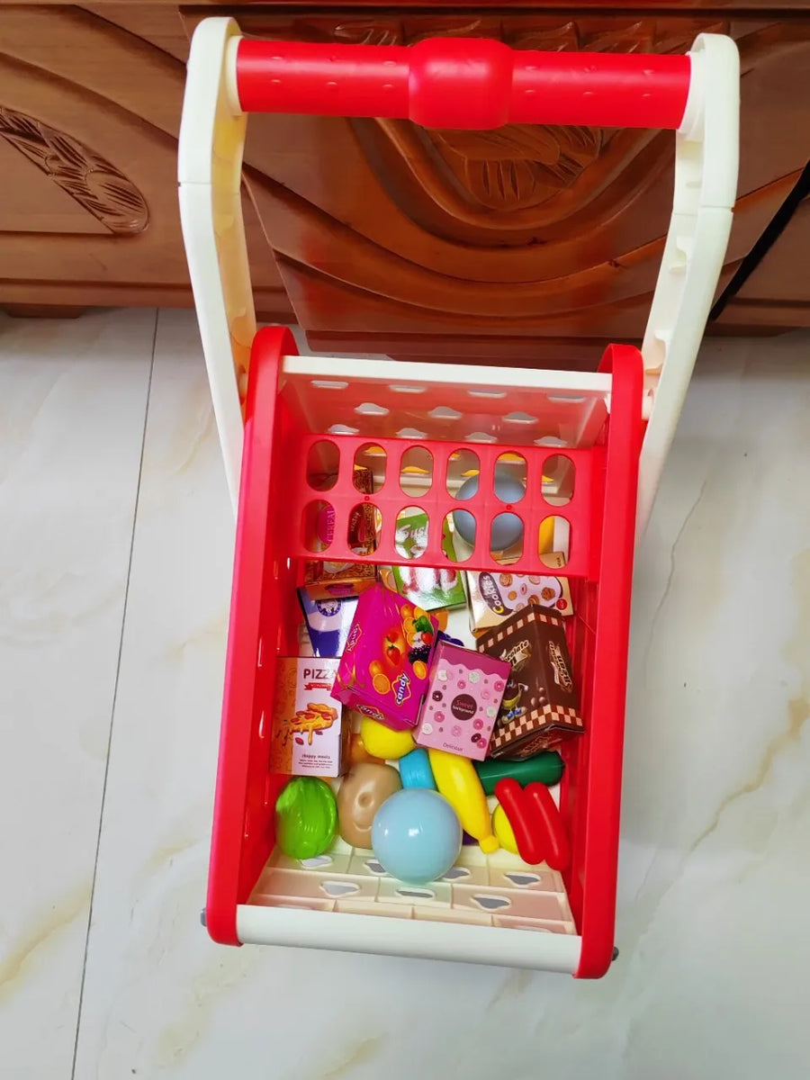 Kids Shopping Cart Toy | Musical Pretend Play Supermarket Trolley