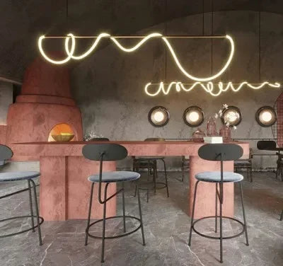 Nordic LED Long Hose Chandelier – Minimalist Pendant Light for Dining & Kitchen