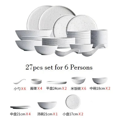 🍽️ KINGLANG Matte Ceramic Dinner Set – 1/2/4/6 Person Tableware | Plates, Bowls & Sauce Dishes | Minimalist Modern Design