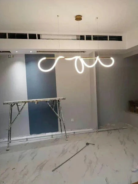 Nordic LED Long Hose Chandelier – Minimalist Pendant Light for Dining & Kitchen