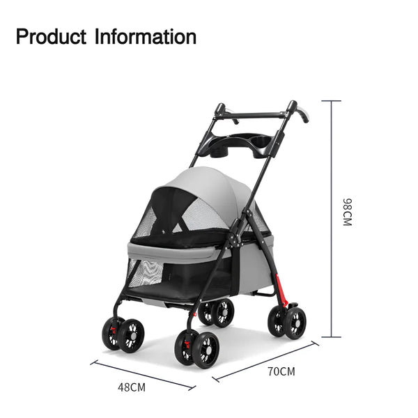 Pet Stroller for Cats & Small/Medium Dogs – One-Touch Folding | 360° Rotating Front Wheels | Stylish & Durable