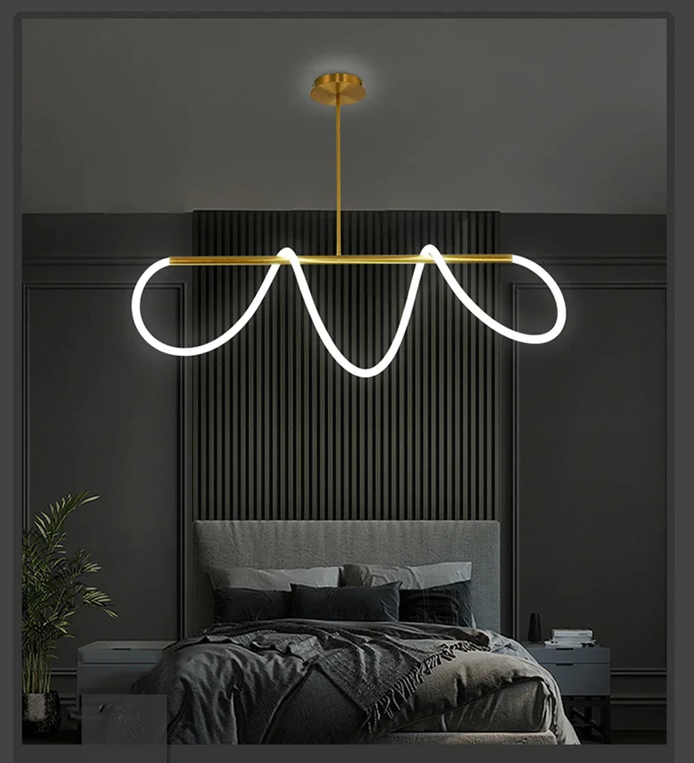 Nordic LED Long Hose Chandelier – Minimalist Pendant Light for Dining & Kitchen