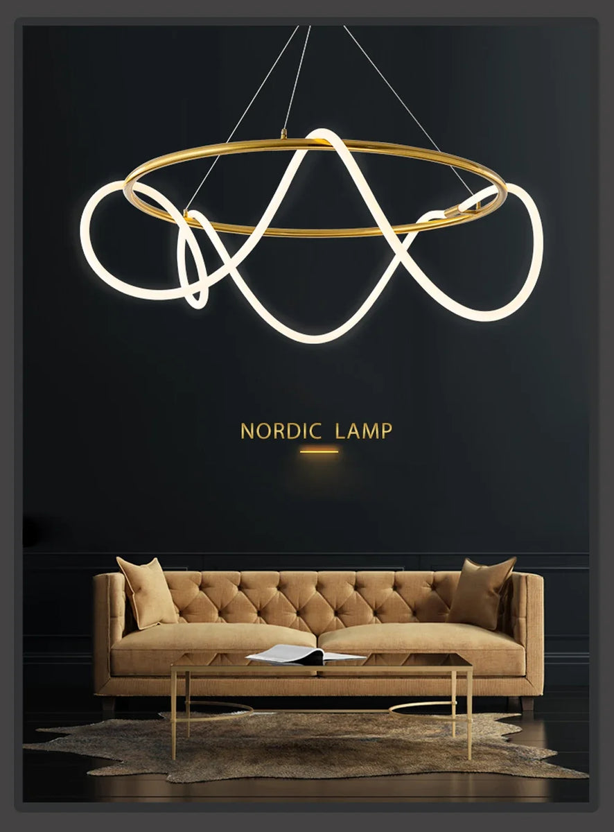 Nordic LED Long Hose Chandelier – Minimalist Pendant Light for Dining & Kitchen