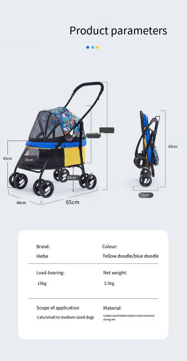 Dog Cart with Panoramic View – Lightweight Folding Pet Stroller | Large Space | Perfect for Outdoor Adventures