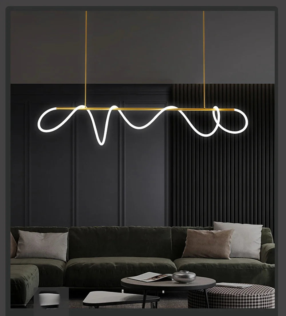 Nordic LED Long Hose Chandelier – Minimalist Pendant Light for Dining & Kitchen