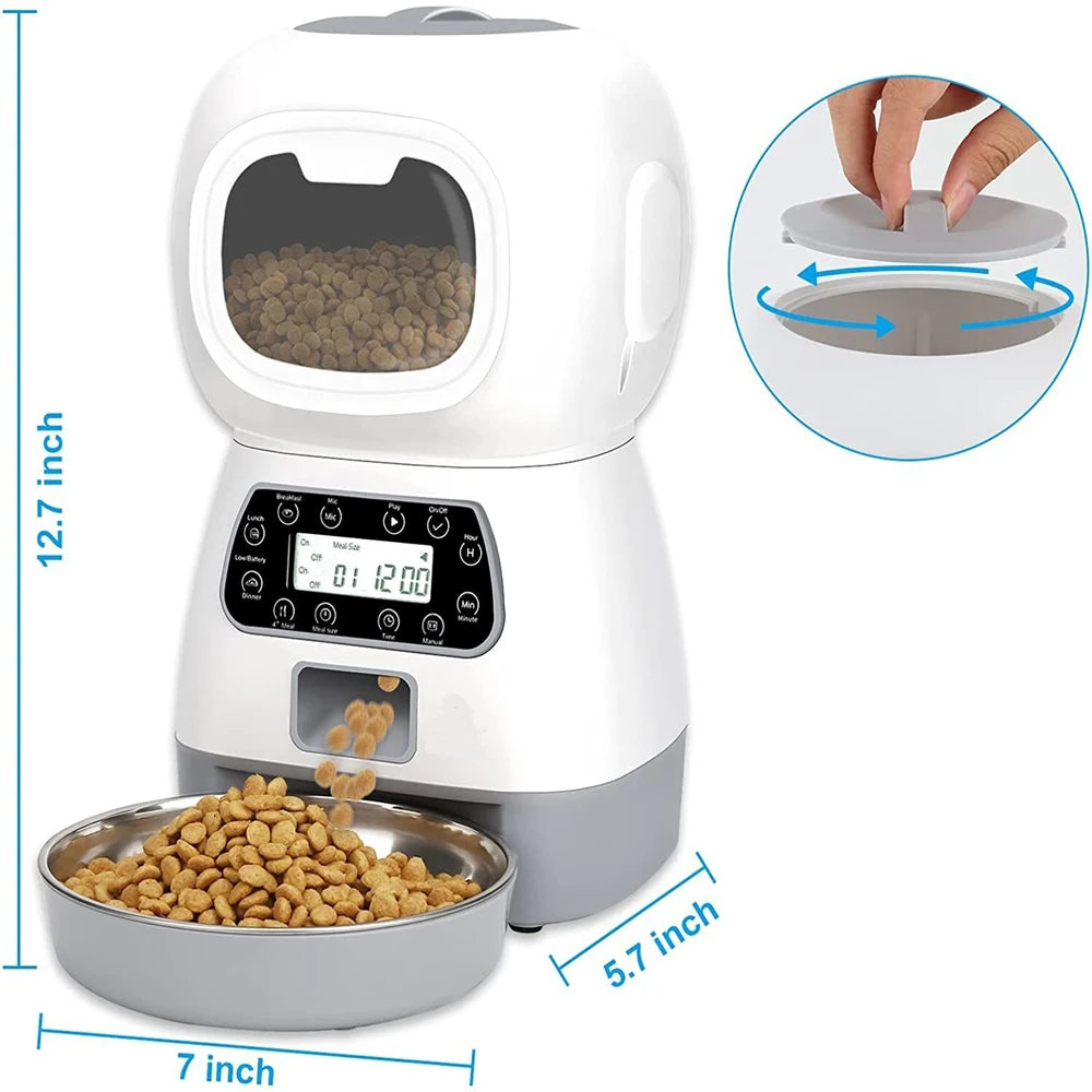 3.5L Automatic Pet Feeder with Timer & Stainless Steel Bowl | Smart Food Dispenser for Cats & Dogs