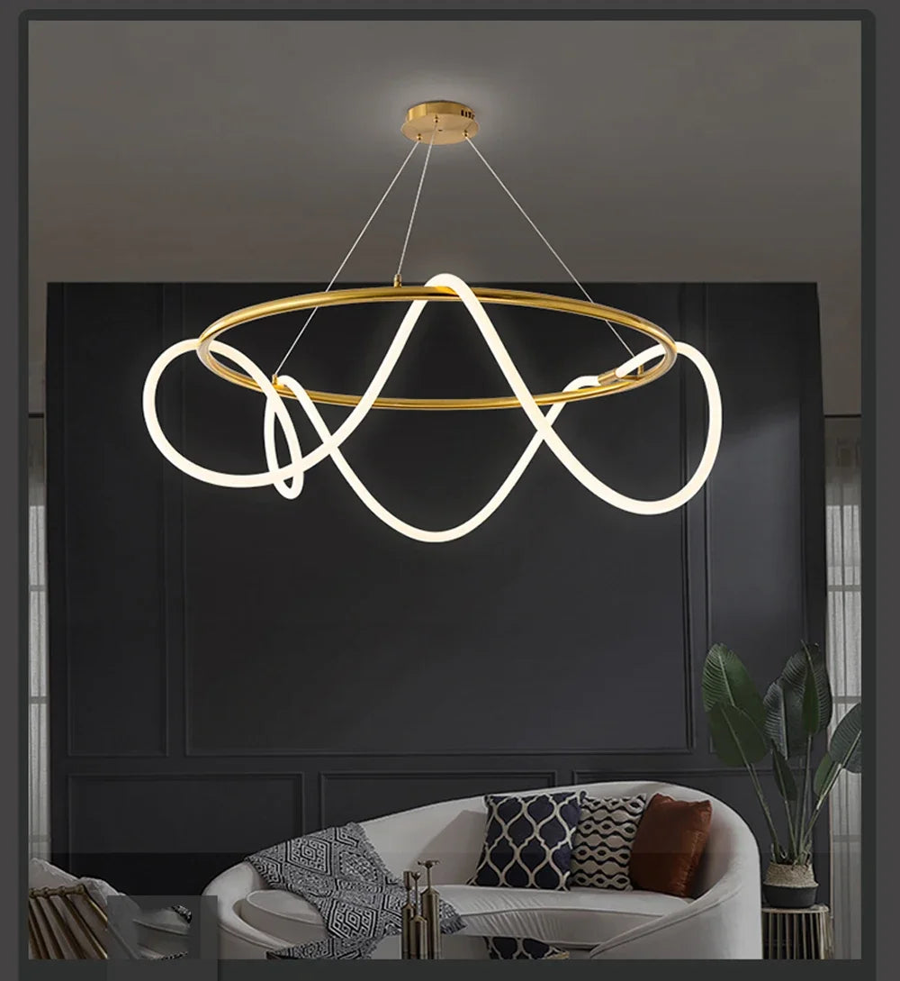Nordic LED Long Hose Chandelier – Minimalist Pendant Light for Dining & Kitchen