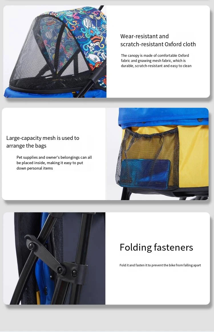 Dog Cart with Panoramic View – Lightweight Folding Pet Stroller | Large Space | Perfect for Outdoor Adventures