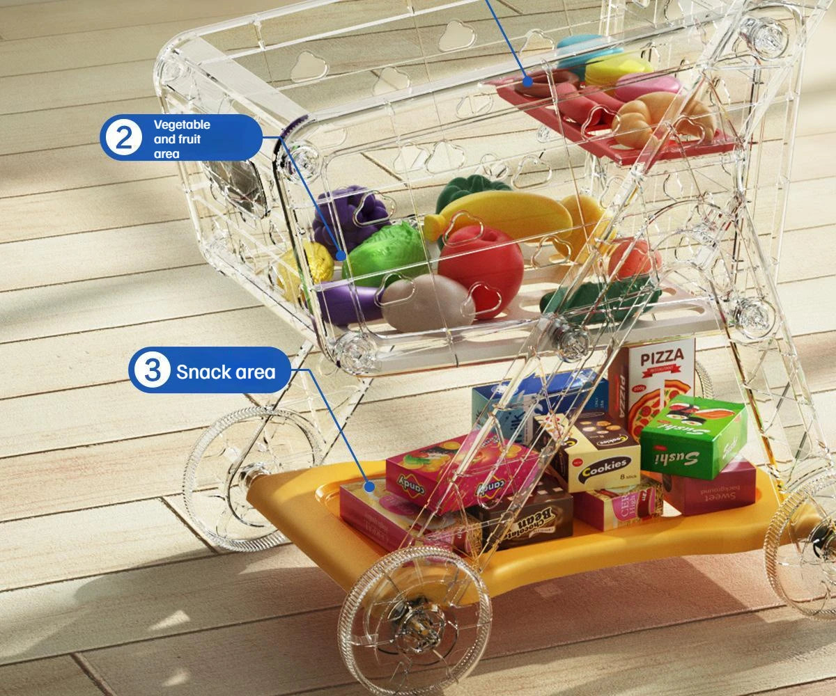 Kids Shopping Cart Toy | Musical Pretend Play Supermarket Trolley