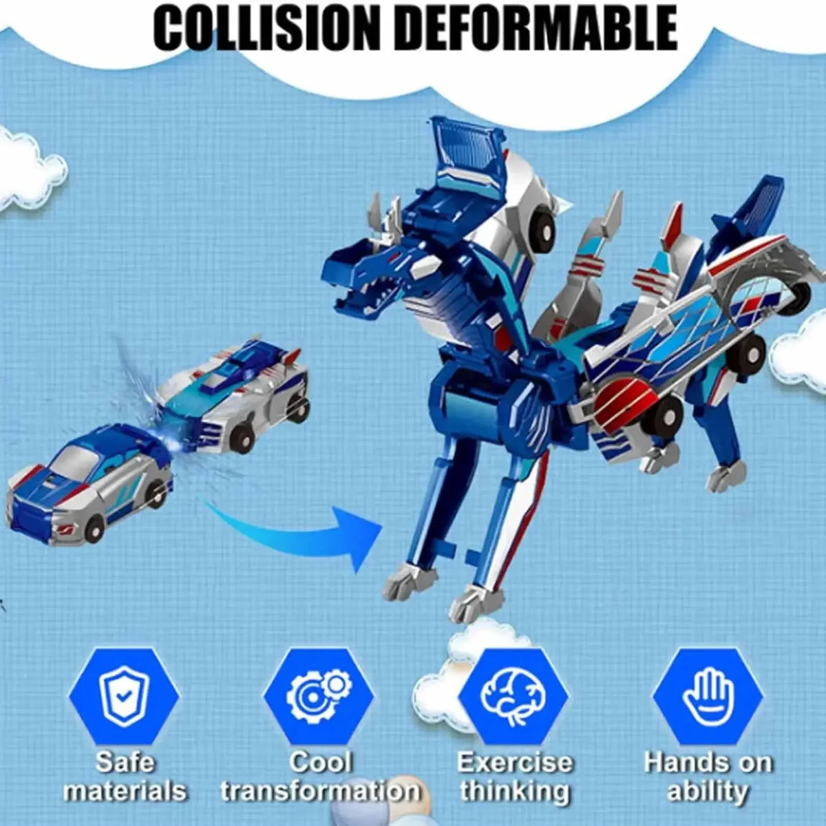 Collision Transforming Dinosaur Car Toy – Magnetic Dinosaur Transformer Car