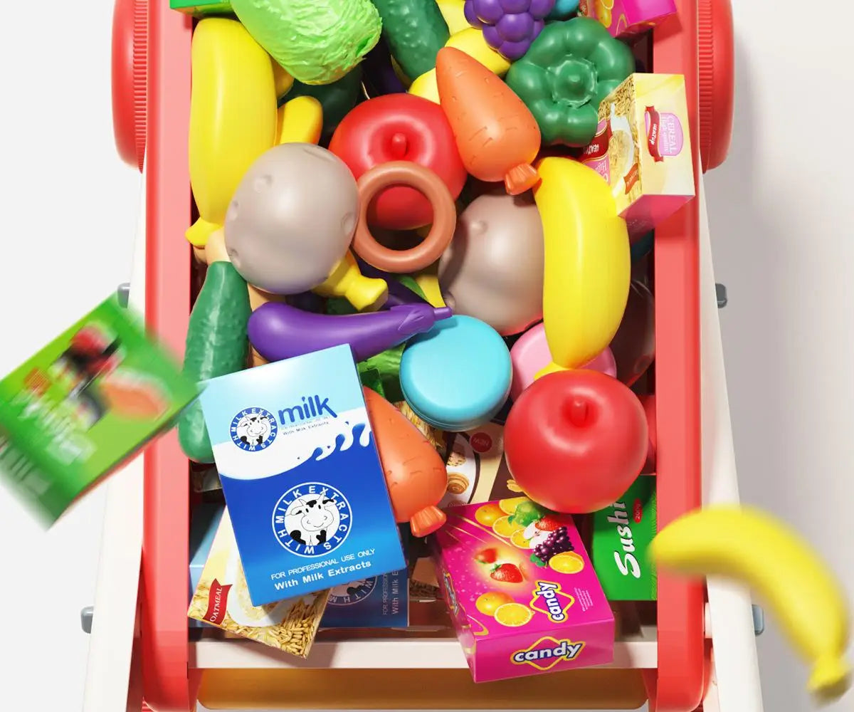 Kids Shopping Cart Toy | Musical Pretend Play Supermarket Trolley