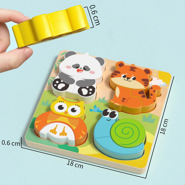 4-in-1 Wooden 3D Puzzle – Cartoon Animal Educational Toy for Kids
