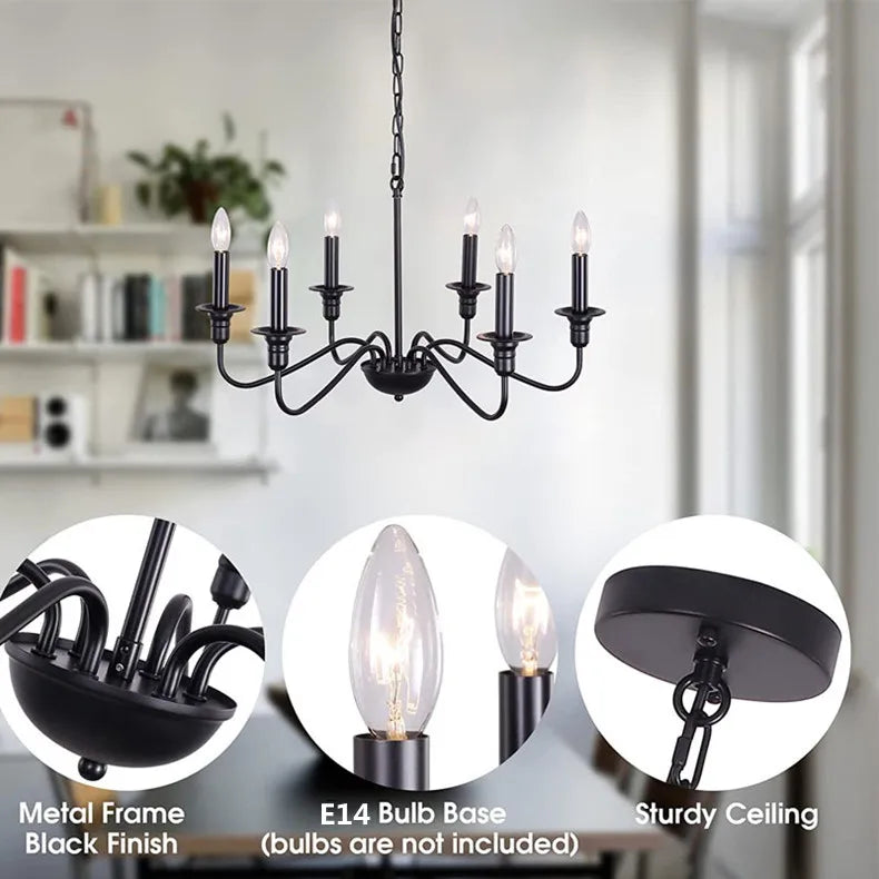 Retro Loft Chandelier – Vintage American Style Ceiling Light (Black / Gold)