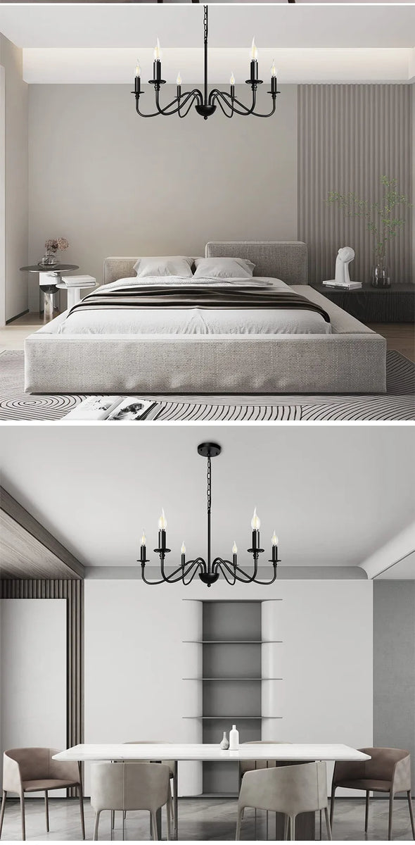 Retro Loft Chandelier – Vintage American Style Ceiling Light (Black / Gold)