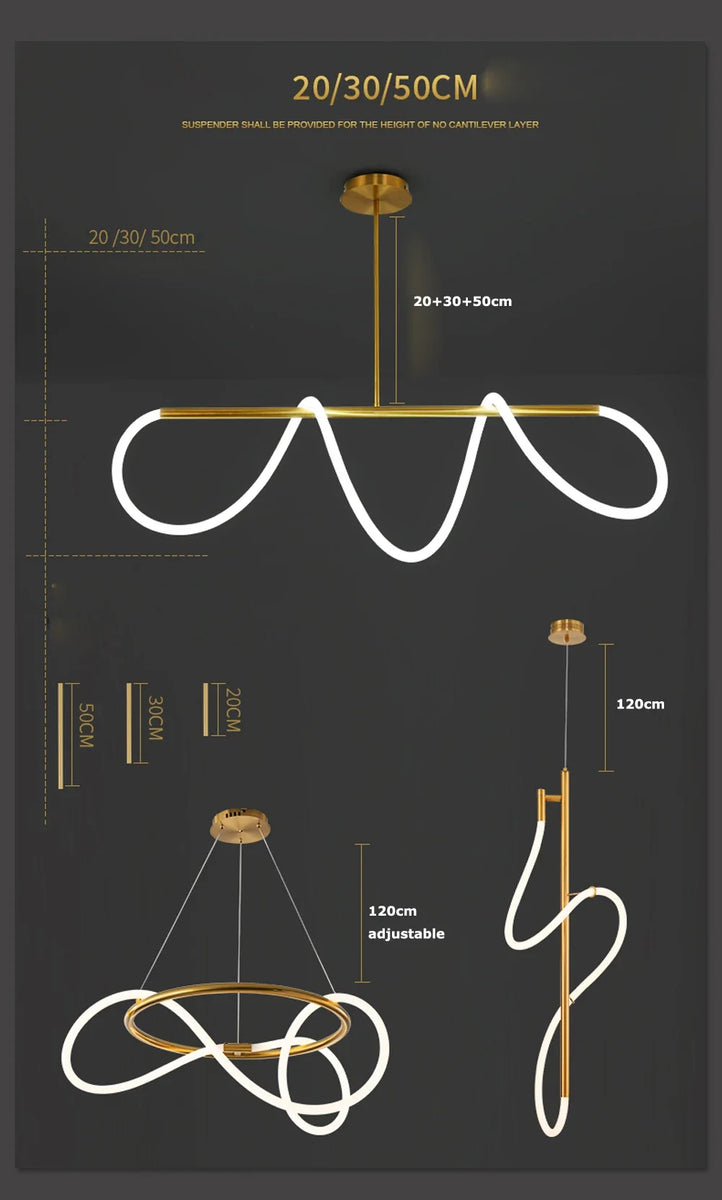 Nordic LED Long Hose Chandelier – Minimalist Pendant Light for Dining & Kitchen