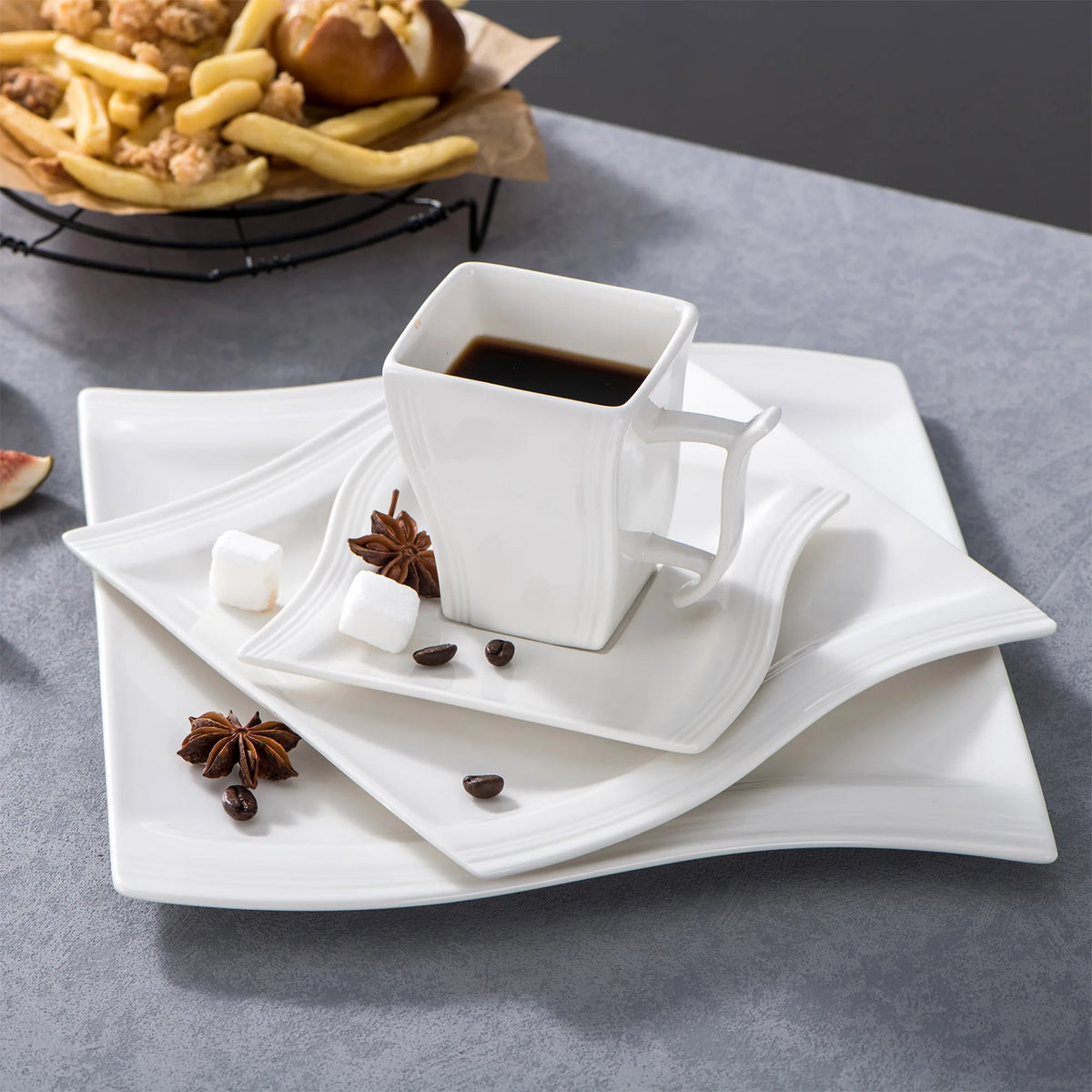 MALACASA FLORA White Porcelain Dinnerware Set – 30 / 60 Pieces for 12 People