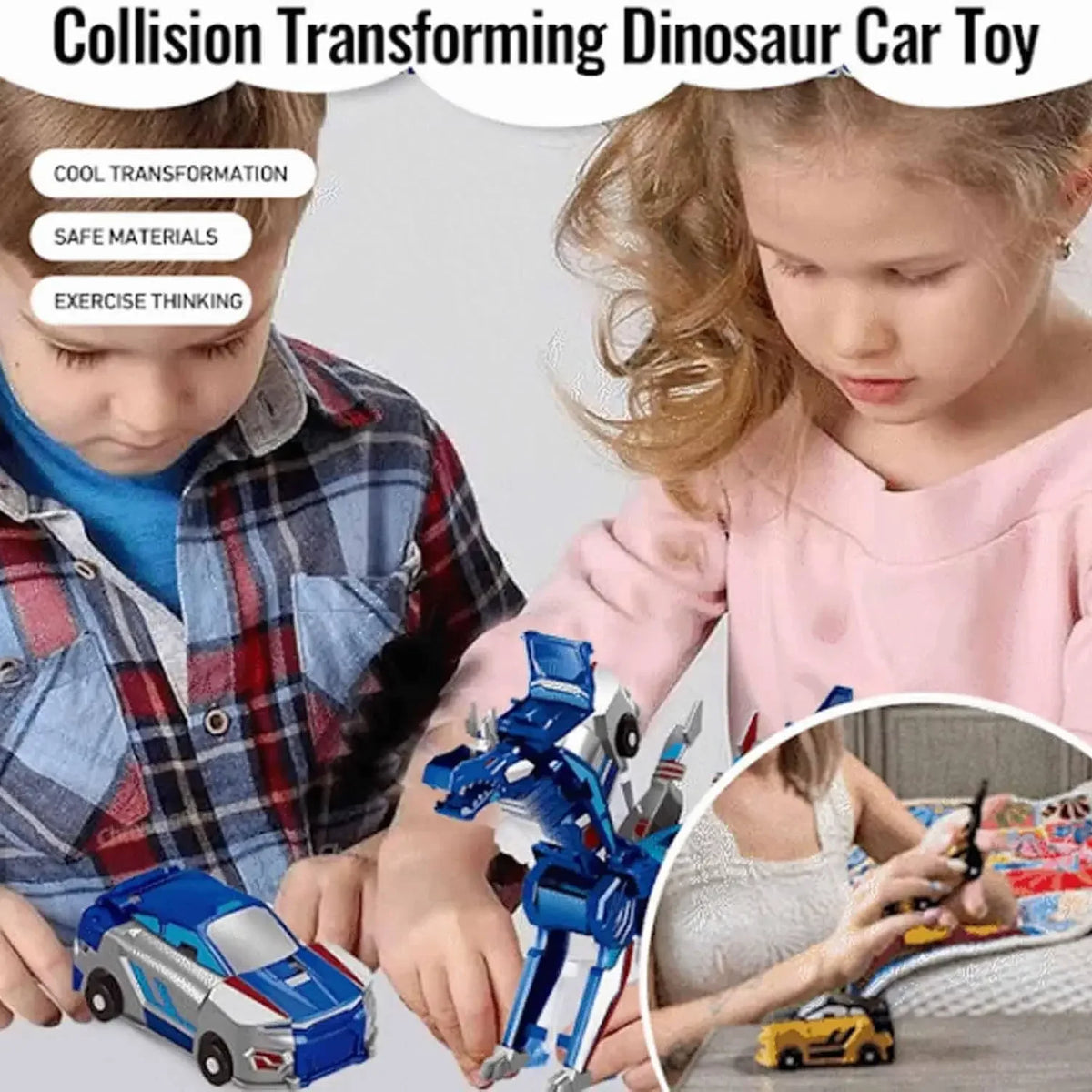 Collision Transforming Dinosaur Car Toy – Magnetic Dinosaur Transformer Car