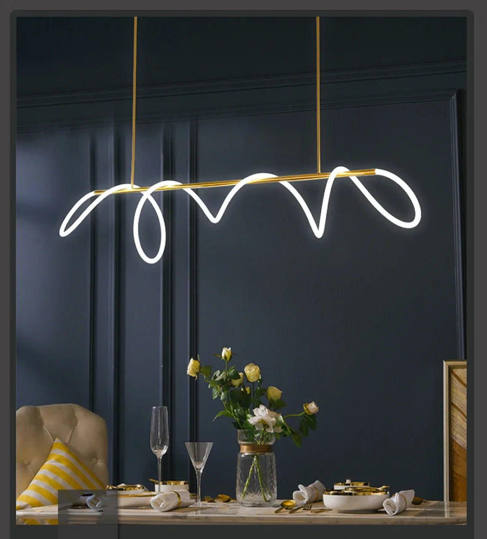 Nordic LED Long Hose Chandelier – Minimalist Pendant Light for Dining & Kitchen