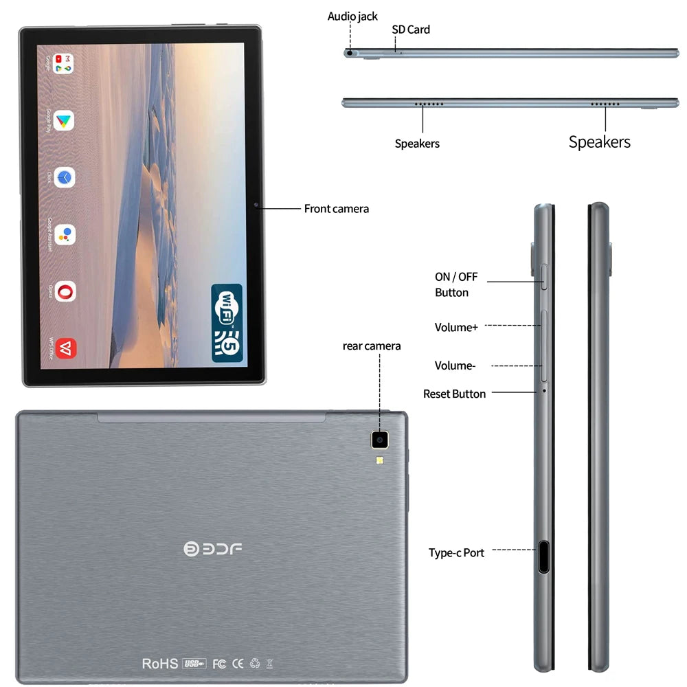 BDF 10.1" Android Tablet – Octa-Core | 8GB RAM | 128GB ROM | Dual SIM 4G LTE
