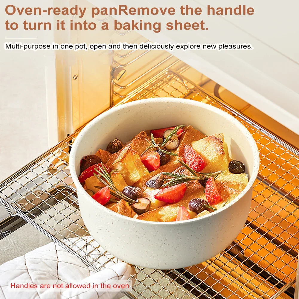 MDHAND 17-Piece Nonstick Cookware Set | Removable Handle | Beige Aluminum Alloy