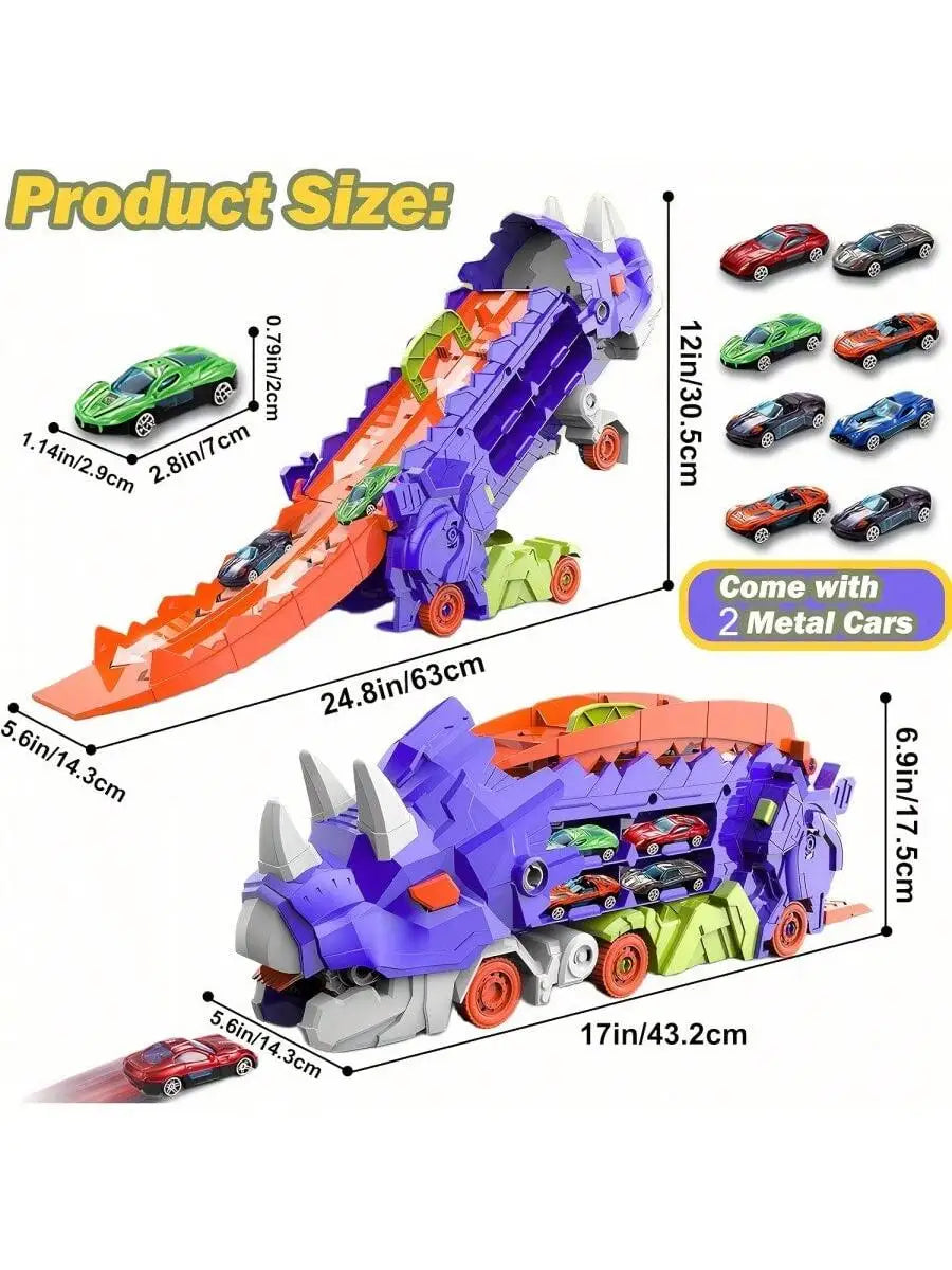 Folding Dinosaur Transporter Car Toy – Fun Diecast Vehicle Playset with 2 Metal Cars