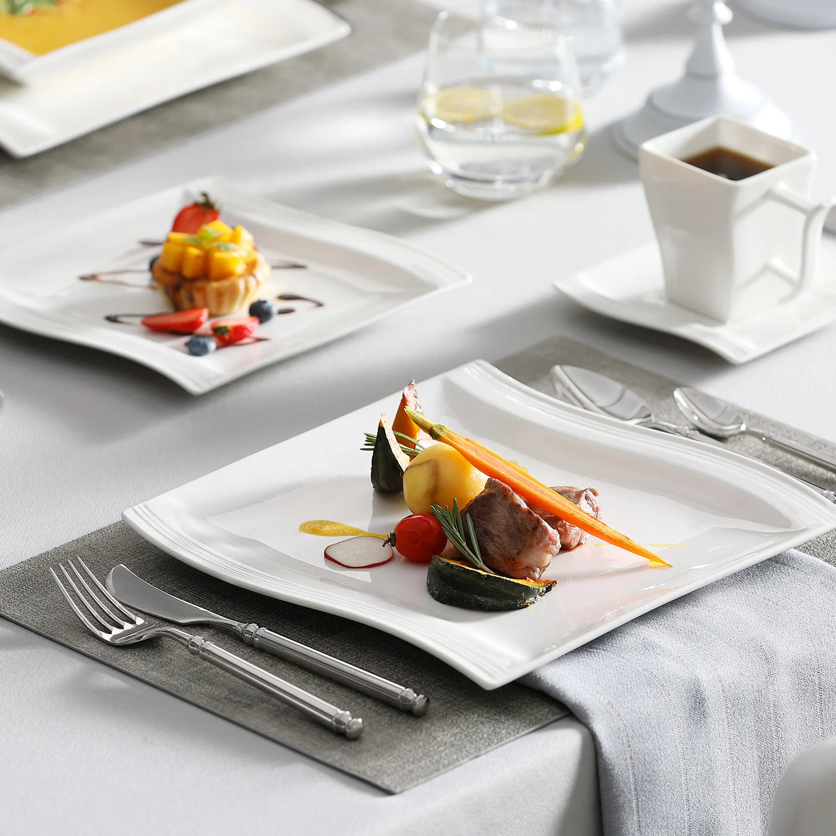 MALACASA FLORA White Porcelain Dinnerware Set – 30 / 60 Pieces for 12 People