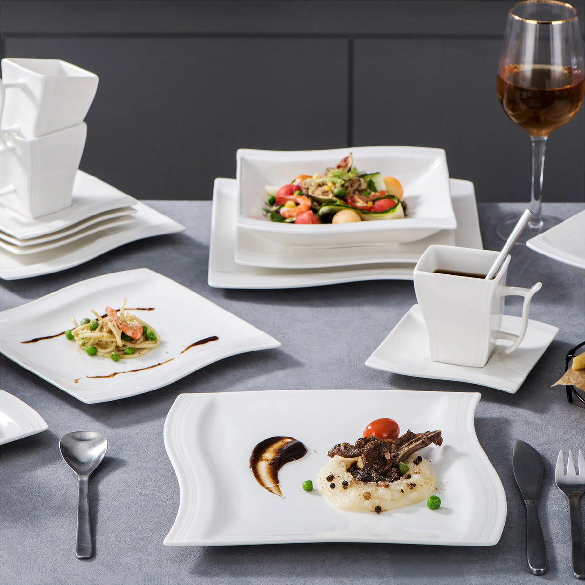 MALACASA FLORA White Porcelain Dinnerware Set – 30 / 60 Pieces for 12 People