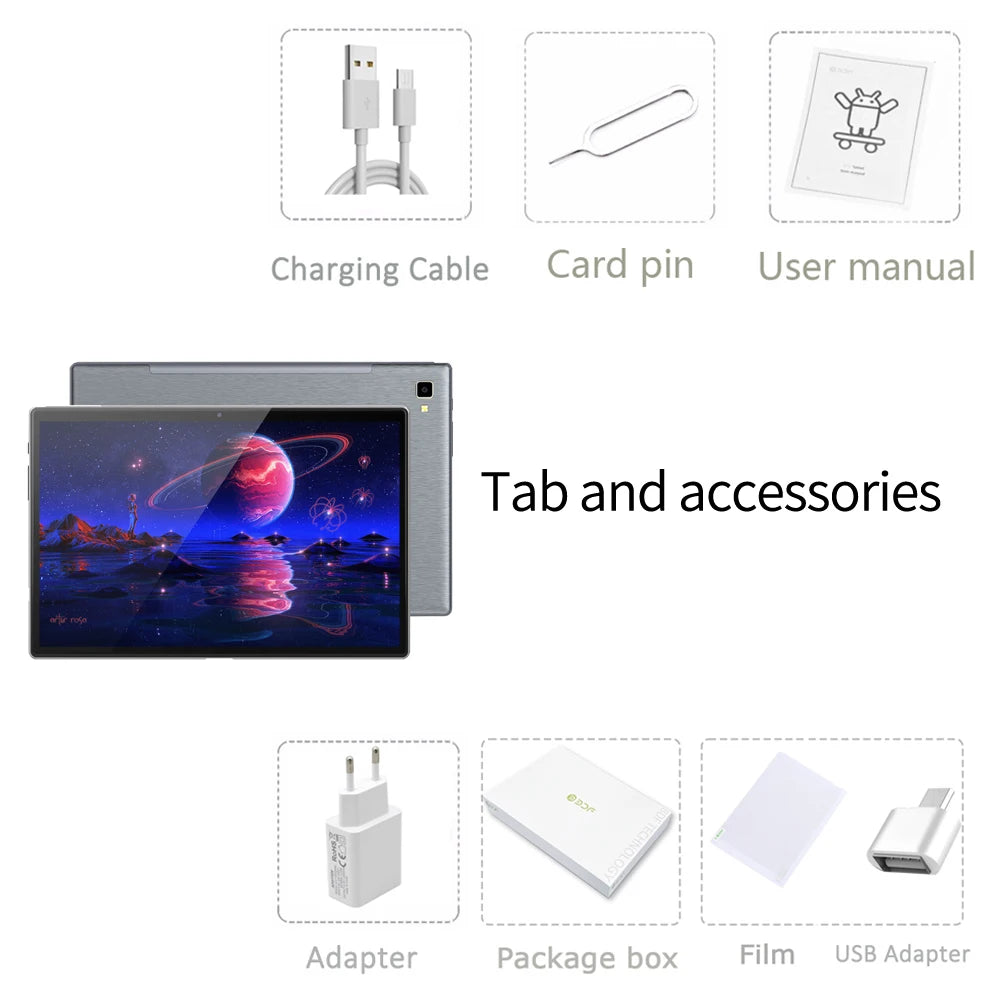 BDF 10.1" Android Tablet – Octa-Core | 8GB RAM | 128GB ROM | Dual SIM 4G LTE