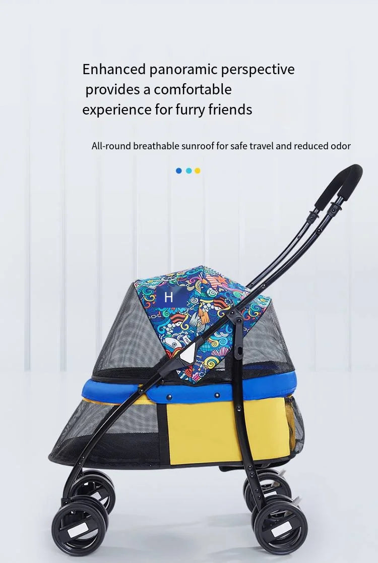 Dog Cart with Panoramic View – Lightweight Folding Pet Stroller | Large Space | Perfect for Outdoor Adventures