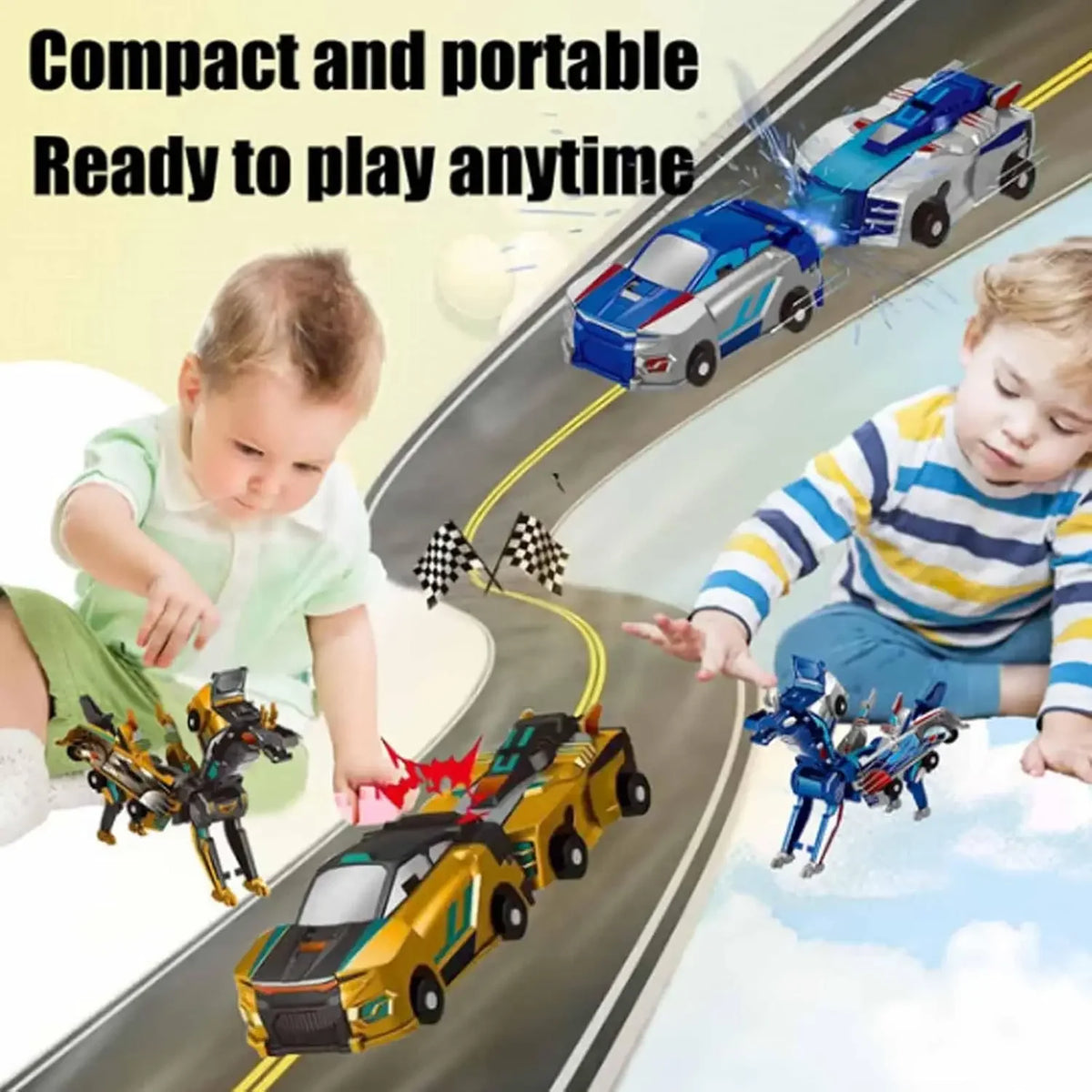 Collision Transforming Dinosaur Car Toy – Magnetic Dinosaur Transformer Car