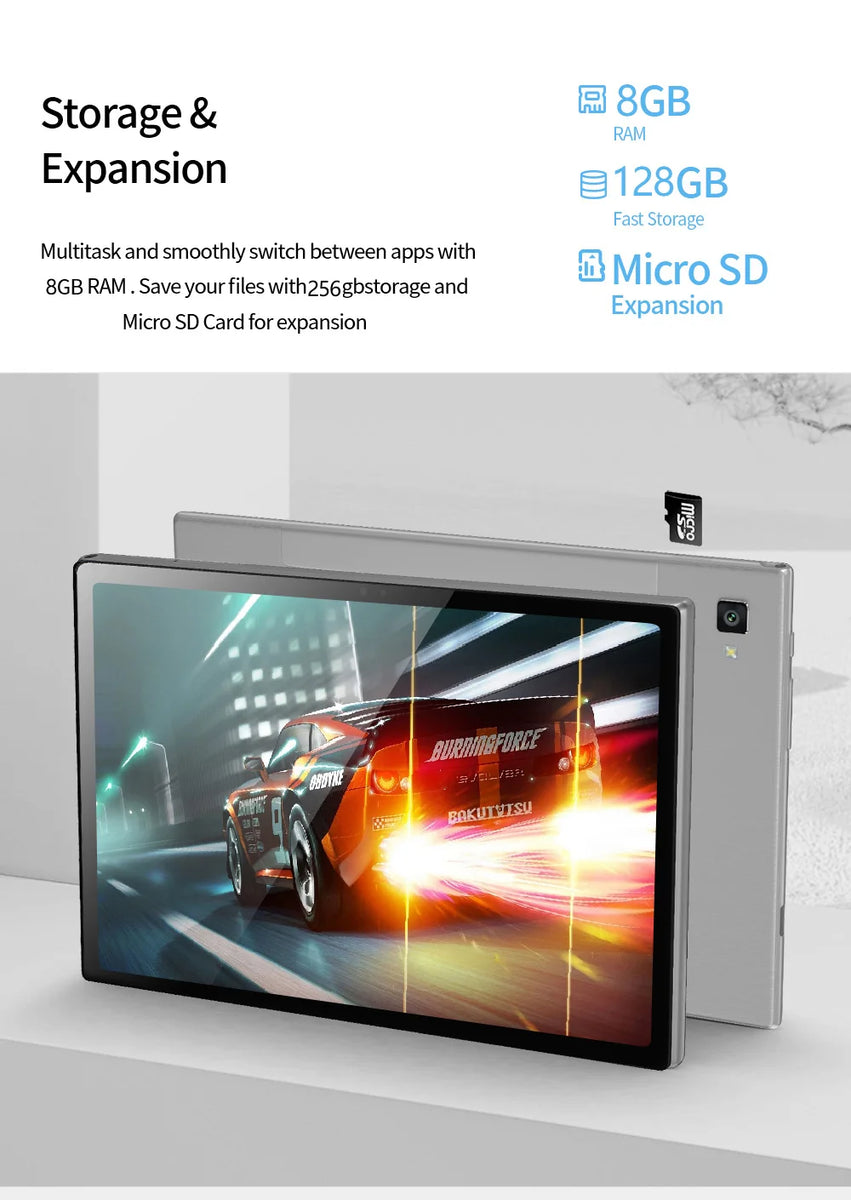 BDF 10.1" Android Tablet – Octa-Core | 8GB RAM | 128GB ROM | Dual SIM 4G LTE