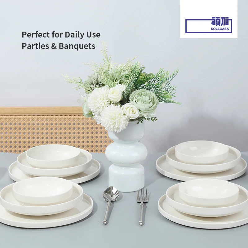 🍽️ 12-Piece Luxury Bone China Dinner Set | High-Quality Ceramic Plates & Bowls – Elegant Tableware for Home