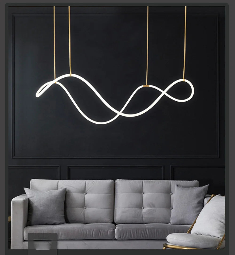 Nordic LED Long Hose Chandelier – Minimalist Pendant Light for Dining & Kitchen