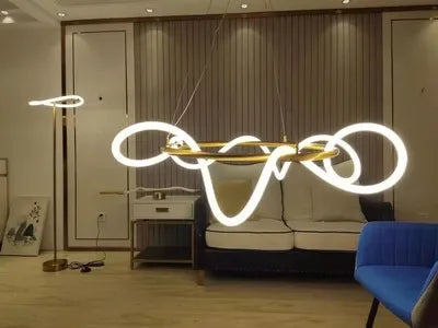 Nordic LED Long Hose Chandelier – Minimalist Pendant Light for Dining & Kitchen