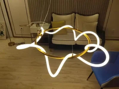 Nordic LED Long Hose Chandelier – Minimalist Pendant Light for Dining & Kitchen