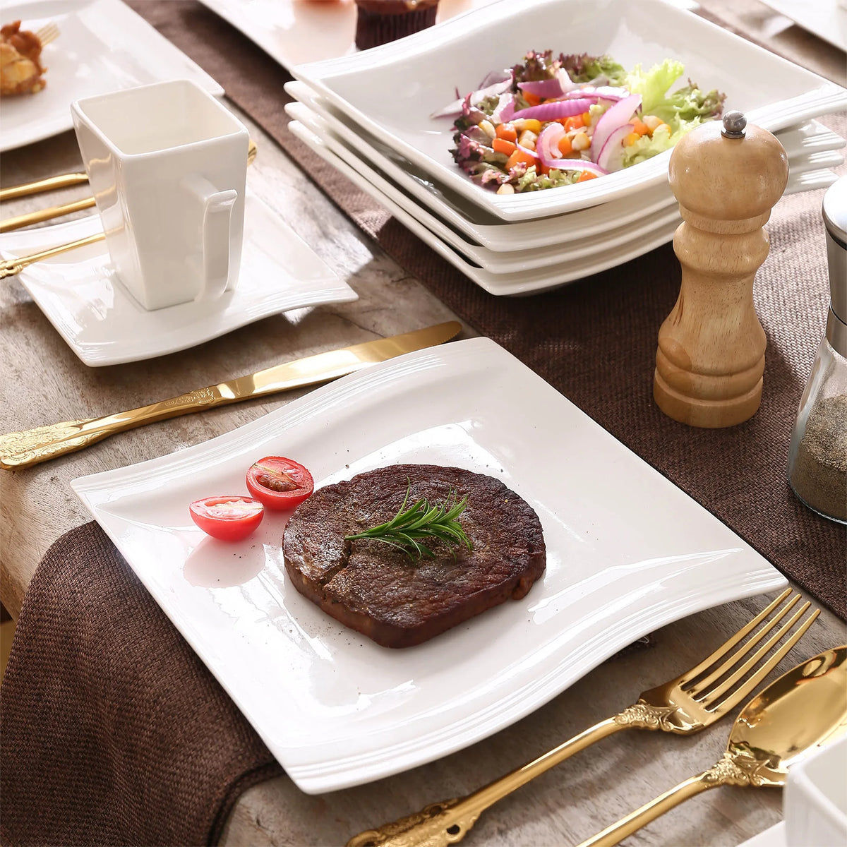 MALACASA FLORA White Porcelain Dinnerware Set – 30 / 60 Pieces for 12 People