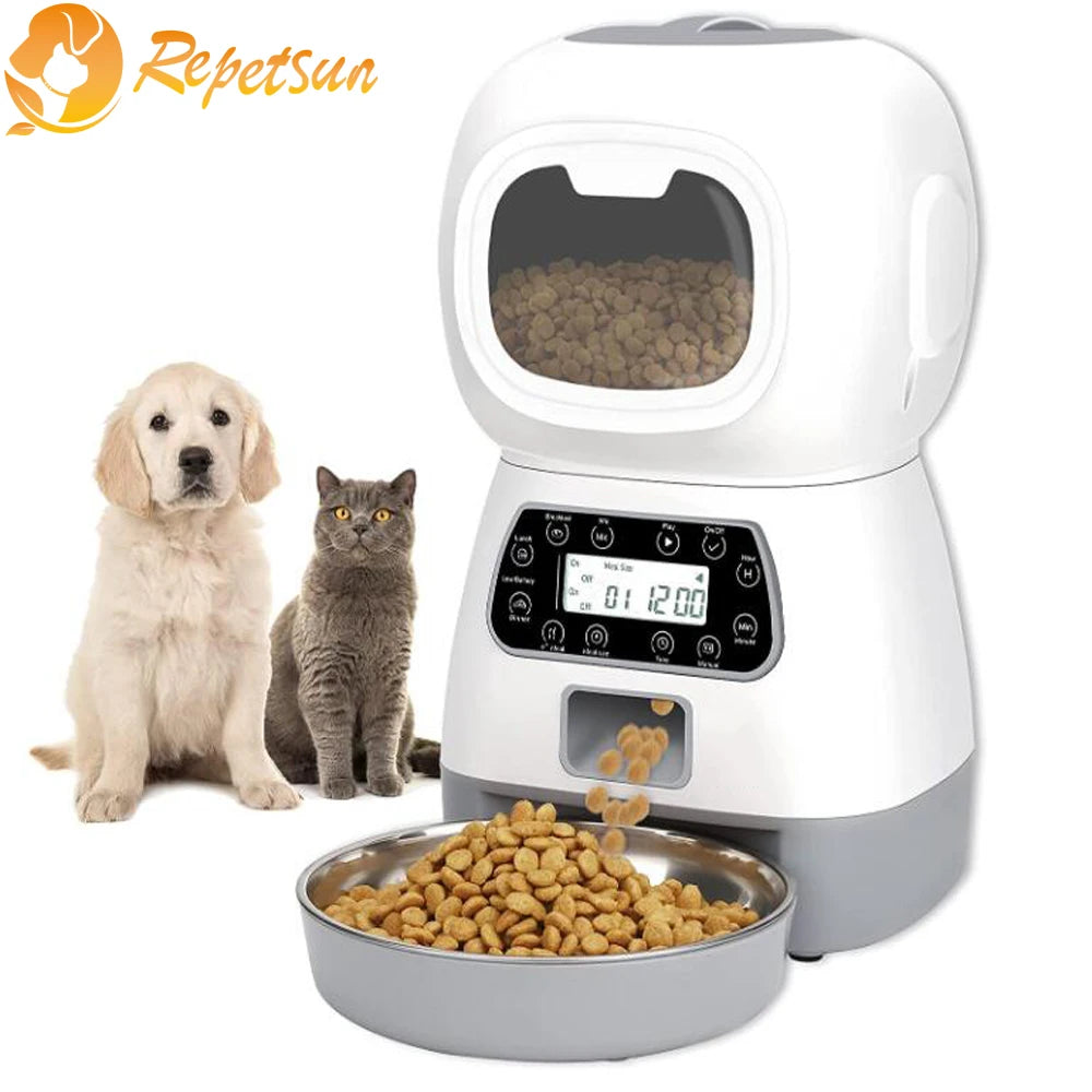 3.5L Automatic Pet Feeder with Timer & Stainless Steel Bowl | Smart Food Dispenser for Cats & Dogs