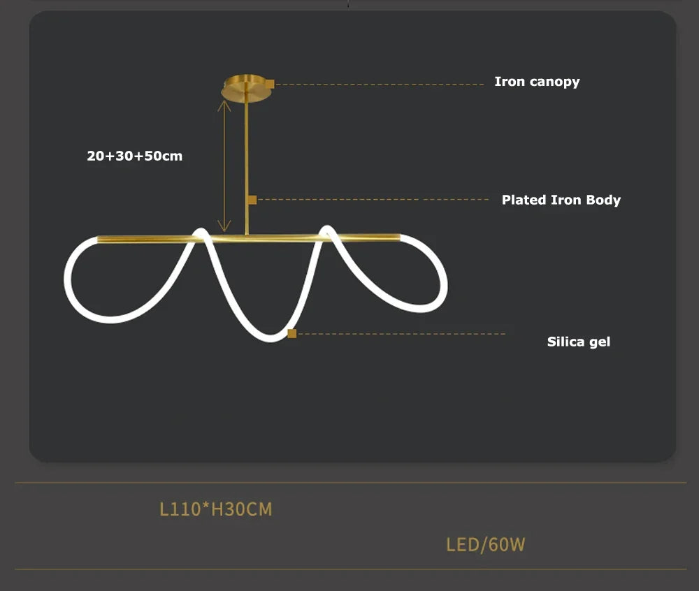 Nordic LED Long Hose Chandelier – Minimalist Pendant Light for Dining & Kitchen