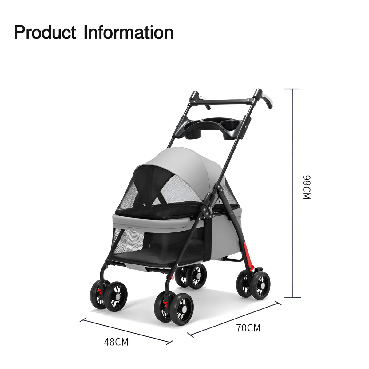 Pet Stroller for Cats & Small/Medium Dogs – One-Touch Folding | 360° Rotating Front Wheels | Stylish & Durable