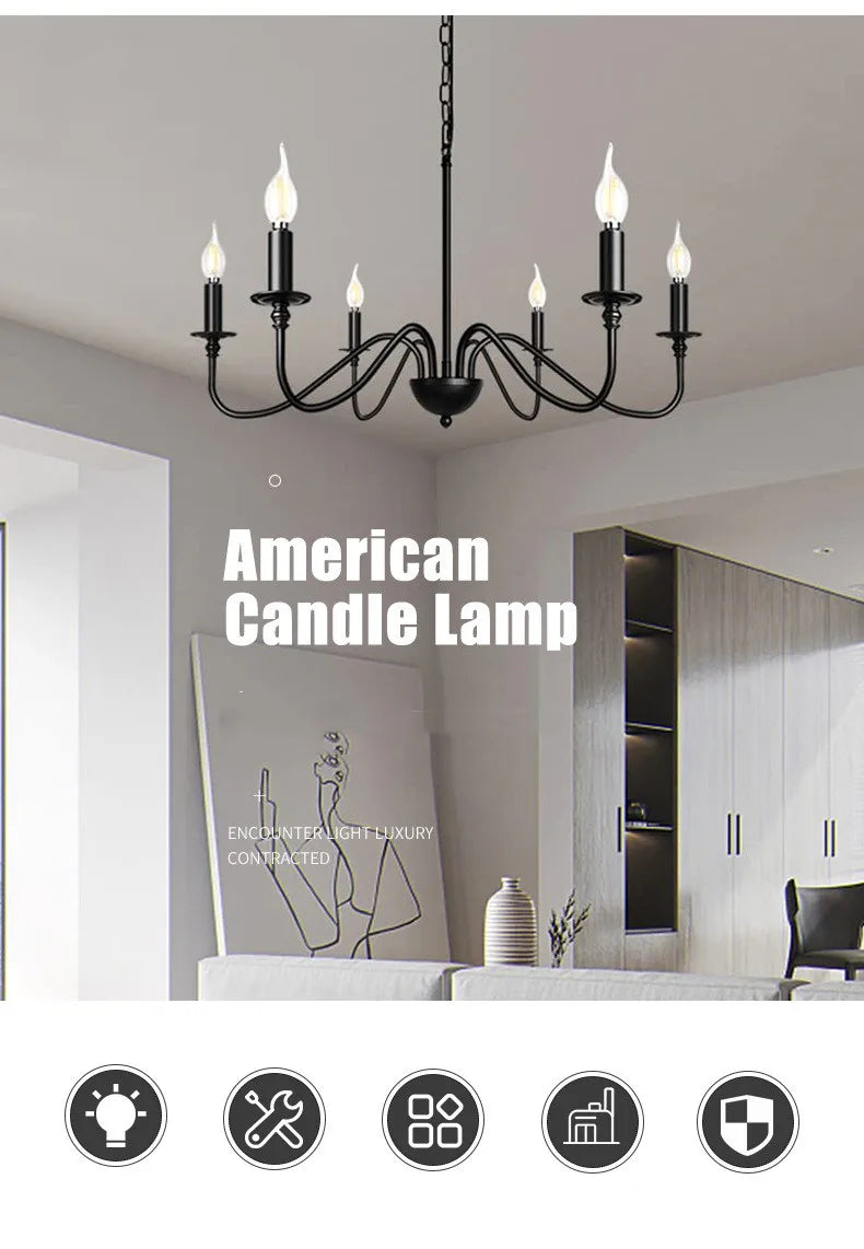 Retro Loft Chandelier – Vintage American Style Ceiling Light (Black / Gold)