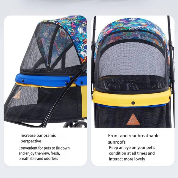 Dog Cart with Panoramic View – Lightweight Folding Pet Stroller | Large Space | Perfect for Outdoor Adventures