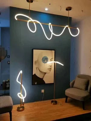 Nordic LED Long Hose Chandelier – Minimalist Pendant Light for Dining & Kitchen