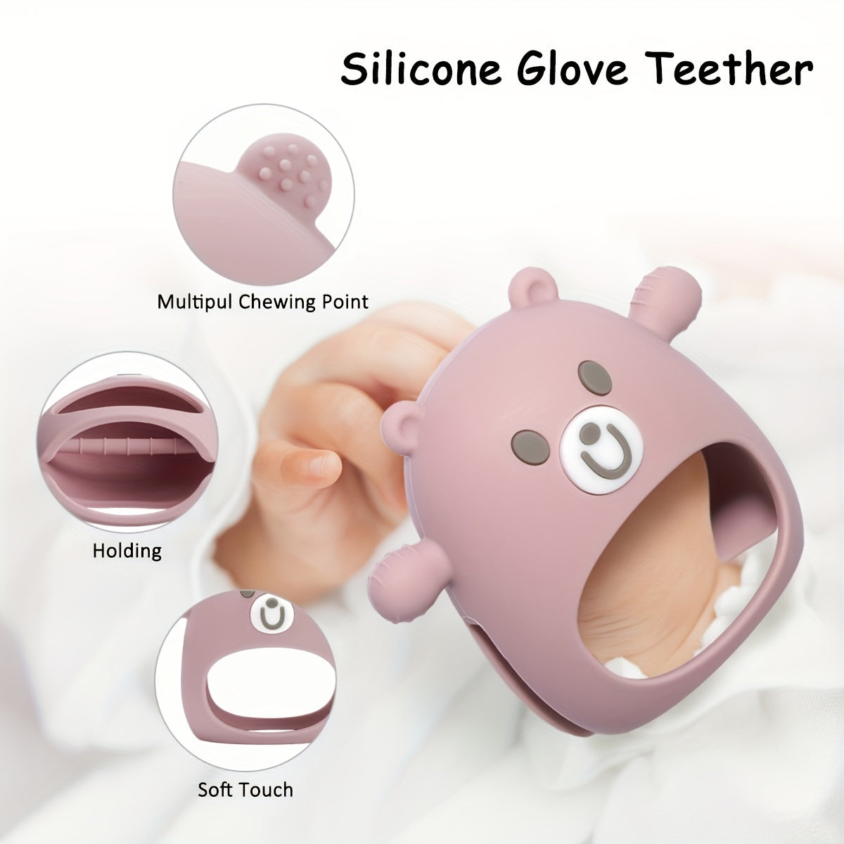 TYRY.HU Soft Silicone Bear Mitten – Teether for Youngsters (6M+)