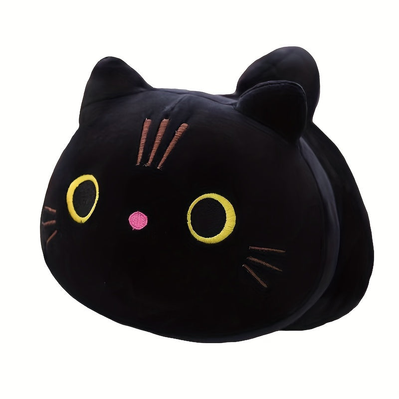 Mushroom Bear Cartoon Cat Plush Toy – Soft Stuffed Kitten (White & Black)