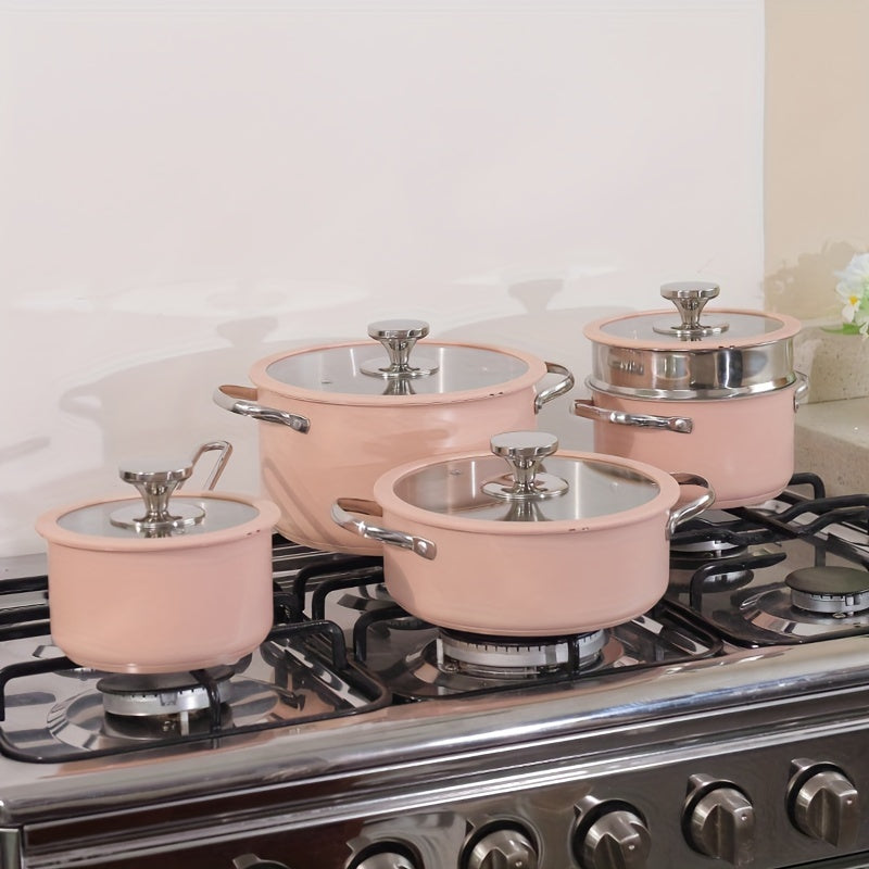 4-Piece Pink Stainless Steel Cookware Set | SUS304 Premium Collection