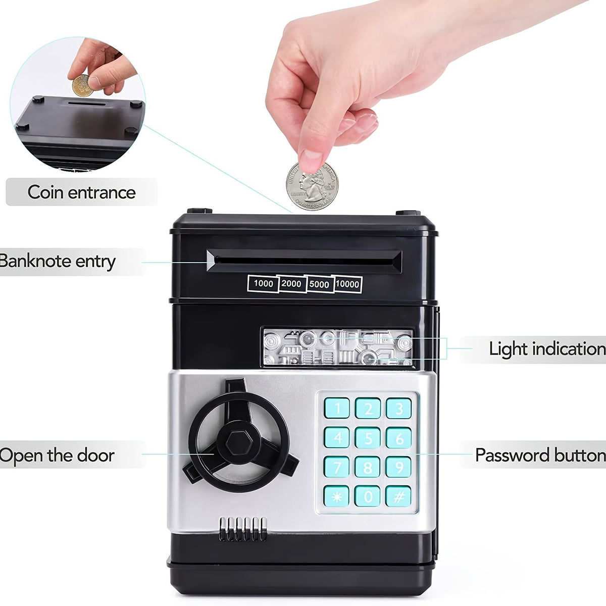 ATM Deposit Box for Kids – Coin Bank with Password & Automatic Money Slot