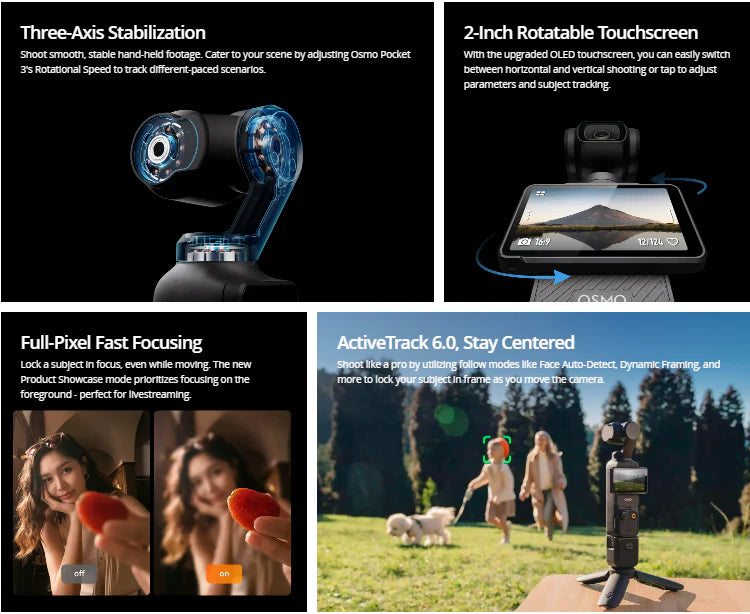 DJI Osmo Pocket 3 — Pocket-Sized 4K Camera with 1-Inch CMOS, 120fps & Rotatable 2" Screen