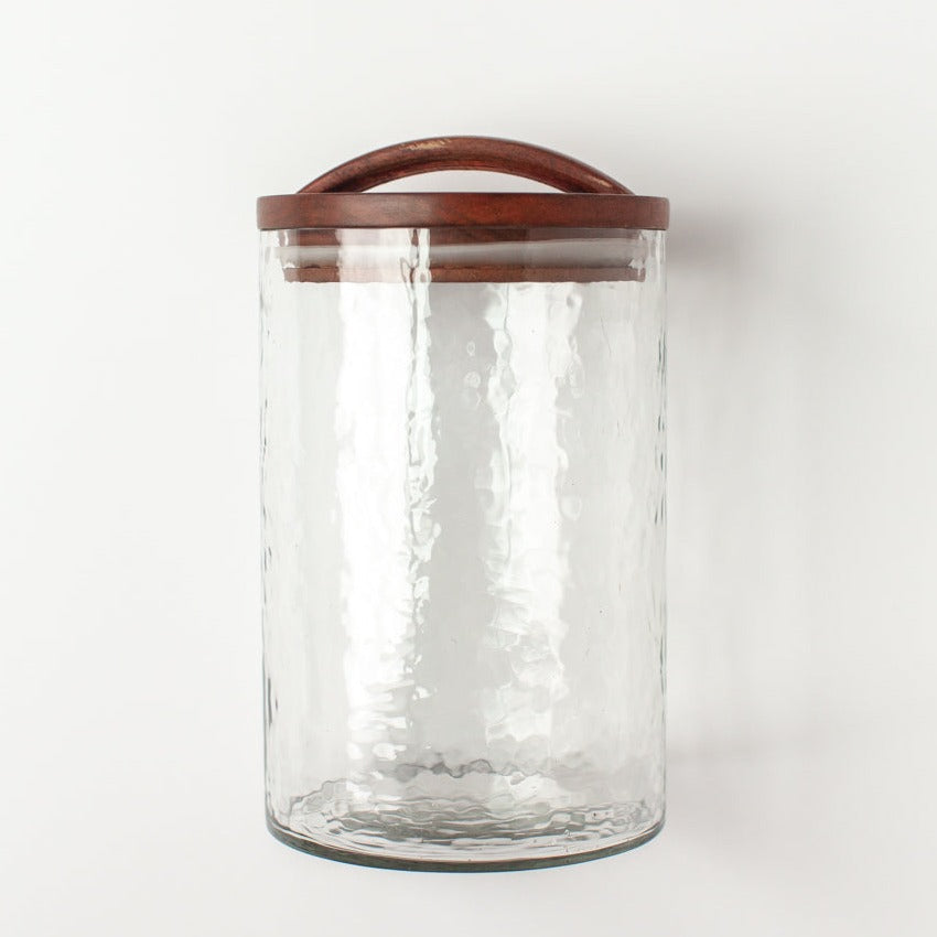Large Clear Glass Canister with Hand-Carved Wooden Lid – Creative Women