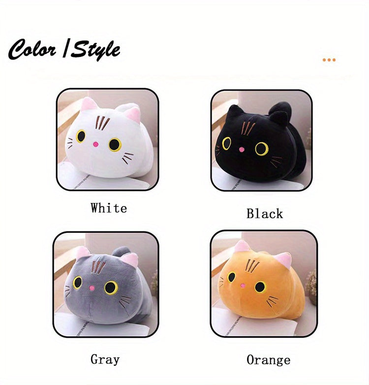 Mushroom Bear Cartoon Cat Plush Toy – Soft Stuffed Kitten (White & Black)