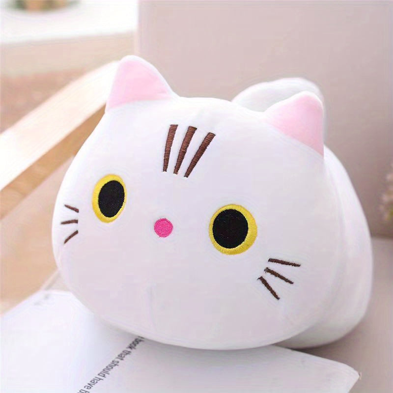 Mushroom Bear Cartoon Cat Plush Toy – Soft Stuffed Kitten (White & Black)
